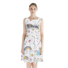 Unicorn Diamond Rainbow Shooting Star Sleeveless Waist Tie Chiffon Dress by Grandong