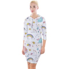 Unicorn Diamond Rainbow Shooting Star Quarter Sleeve Hood Bodycon Dress by Grandong