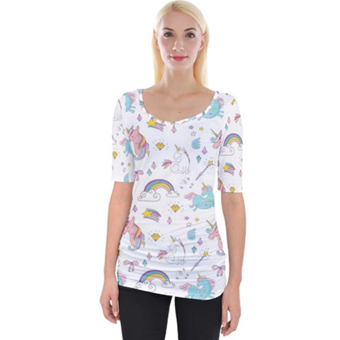 Unicorn Diamond Rainbow Shooting Star Wide Neckline T-shirt by Grandong