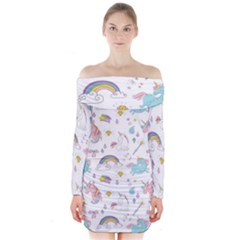 Unicorn Diamond Rainbow Shooting Star Long Sleeve Off Shoulder Dress by Grandong