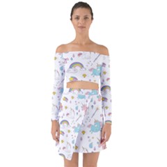 Unicorn Diamond Rainbow Shooting Star Off Shoulder Top With Skirt Set by Grandong