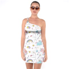 Unicorn Diamond Rainbow Shooting Star One Shoulder Ring Trim Bodycon Dress by Grandong