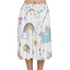 Unicorn Diamond Rainbow Shooting Star Velvet Flared Midi Skirt by Grandong