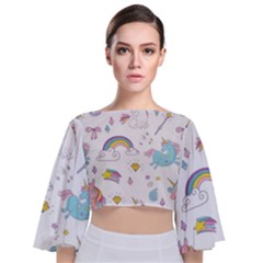 Unicorn Diamond Rainbow Shooting Star Tie Back Butterfly Sleeve Chiffon Top by Grandong