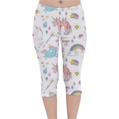 Unicorn Diamond Rainbow Shooting Star Velvet Capri Leggings  by Grandong