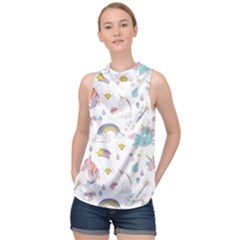 Unicorn Diamond Rainbow Shooting Star High Neck Satin Top by Grandong