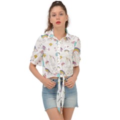 Unicorn Diamond Rainbow Shooting Star Tie Front Shirt  by Grandong