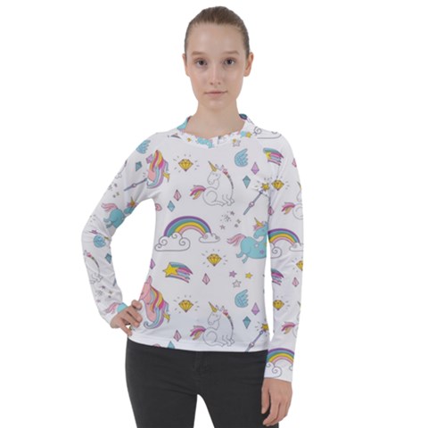 Unicorn Diamond Rainbow Shooting Star Women s Pique Long Sleeve T-shirt by Grandong