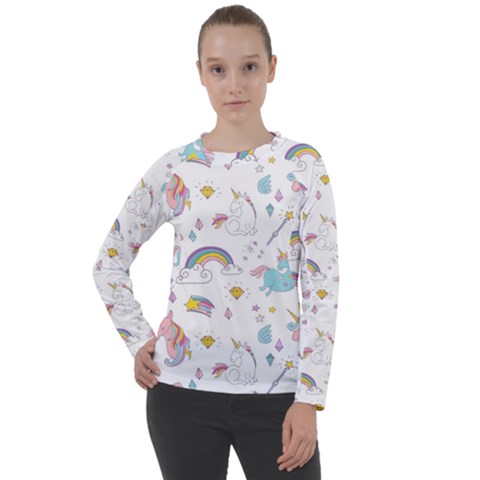 Unicorn Diamond Rainbow Shooting Star Women s Long Sleeve Raglan T-shirt by Grandong