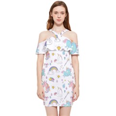 Unicorn Diamond Rainbow Shooting Star Shoulder Frill Bodycon Summer Dress by Grandong