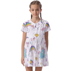 Unicorn Diamond Rainbow Shooting Star Kids  Asymmetric Collar Dress