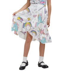 Unicorn Diamond Rainbow Shooting Star Kids  Ruffle Flared Wrap Midi Skirt by Grandong