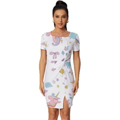 Unicorn Diamond Rainbow Shooting Star Fitted Knot Split End Bodycon Dress by Grandong