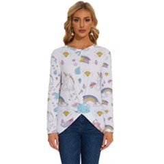 Unicorn Diamond Rainbow Shooting Star Long Sleeve Crew Neck Pullover Top by Grandong