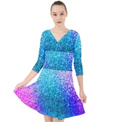 Rainbow Color Colorful Pattern Quarter Sleeve Front Wrap Dress by Grandong