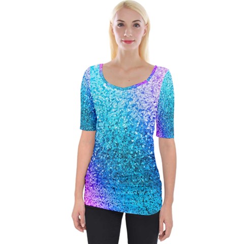 Rainbow Color Colorful Pattern Wide Neckline T-shirt by Grandong