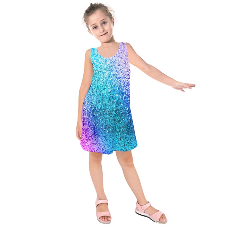 Rainbow Color Colorful Pattern Kids  Sleeveless Dress