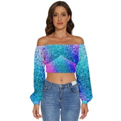 Rainbow Color Colorful Pattern Long Sleeve Crinkled Weave Crop Top by Grandong