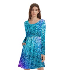 Rainbow Color Colorful Pattern Long Sleeve Knee Length Skater Dress With Pockets by Grandong