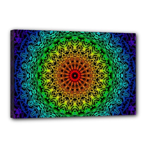 Rainbow Mandala Abstract Pastel Pattern Canvas 18  X 12  (stretched) by Grandong