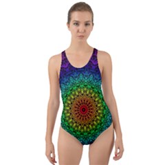 Rainbow Mandala Abstract Pastel Pattern Cut-out Back One Piece Swimsuit by Grandong