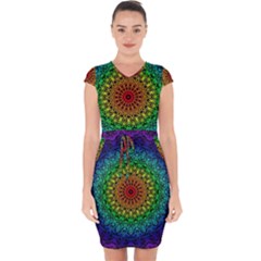 Rainbow Mandala Abstract Pastel Pattern Capsleeve Drawstring Dress  by Grandong