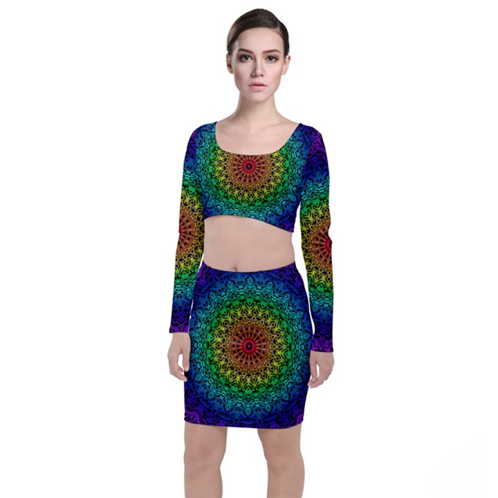 Rainbow Mandala Abstract Pastel Pattern Top and Skirt Sets