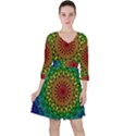 Rainbow Mandala Abstract Pastel Pattern Quarter Sleeve Ruffle Waist Dress View1