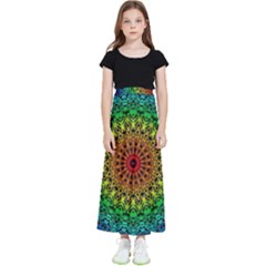 Rainbow Mandala Abstract Pastel Pattern Kids  Flared Maxi Skirt by Grandong