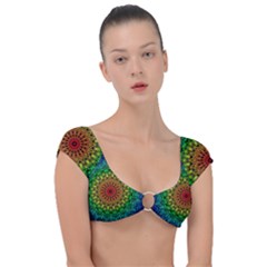 Rainbow Mandala Abstract Pastel Pattern Cap Sleeve Ring Bikini Top by Grandong