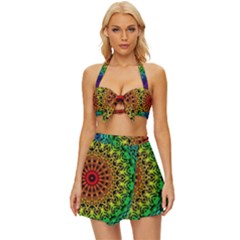 Rainbow Mandala Abstract Pastel Pattern Vintage Style Bikini Top And Skirt Set  by Grandong