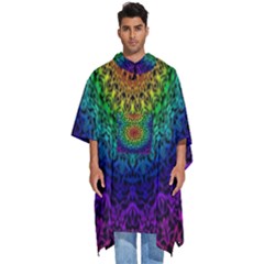 Rainbow Mandala Abstract Pastel Pattern Men s Hooded Rain Ponchos by Grandong