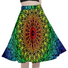 Rainbow Mandala Abstract Pastel Pattern A-line Full Circle Midi Skirt With Pocket by Grandong