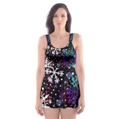 Shiny Winter Snowflake Skater Dress Swimsuit by Grandong