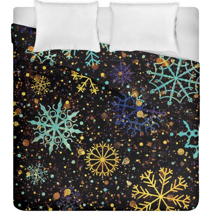 Gold Teal Snowflakes Duvet Cover Double Side (King Size)