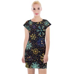 Gold Teal Snowflakes Cap Sleeve Bodycon Dress by Grandong