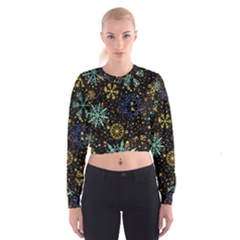 Gold Teal Snowflakes Cropped Sweatshirt by Grandong