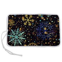 Gold Teal Snowflakes Pen Storage Case (m) by Grandong