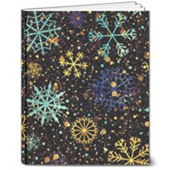 Gold Teal Snowflakes 8  X 10  Softcover Notebook by Grandong