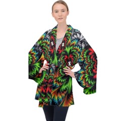 Kaleidoscopic Tropic Long Sleeve Velvet Kimono  by Grandong