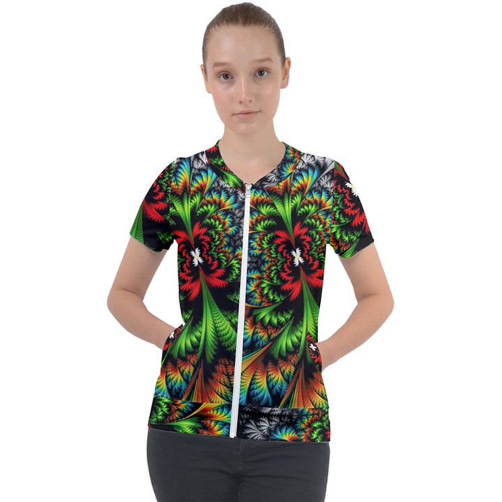 Kaleidoscopic Tropic Short Sleeve Zip Up Jacket