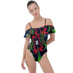 Kaleidoscopic Tropic Frill Detail One Piece Swimsuit by Grandong