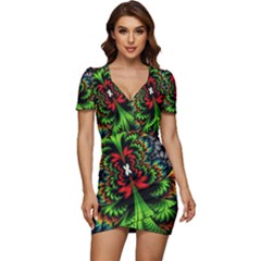 Kaleidoscopic Tropic Low Cut Cap Sleeve Mini Dress