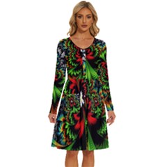 Kaleidoscopic Tropic Long Sleeve Dress With Pocket by Grandong