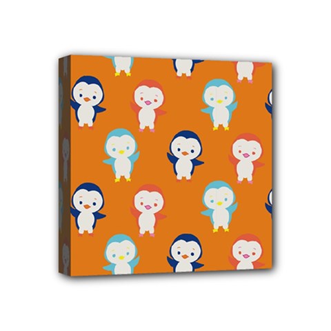 Cute Penguin Funny Pattern Mini Canvas 4  X 4  (stretched) by Grandong