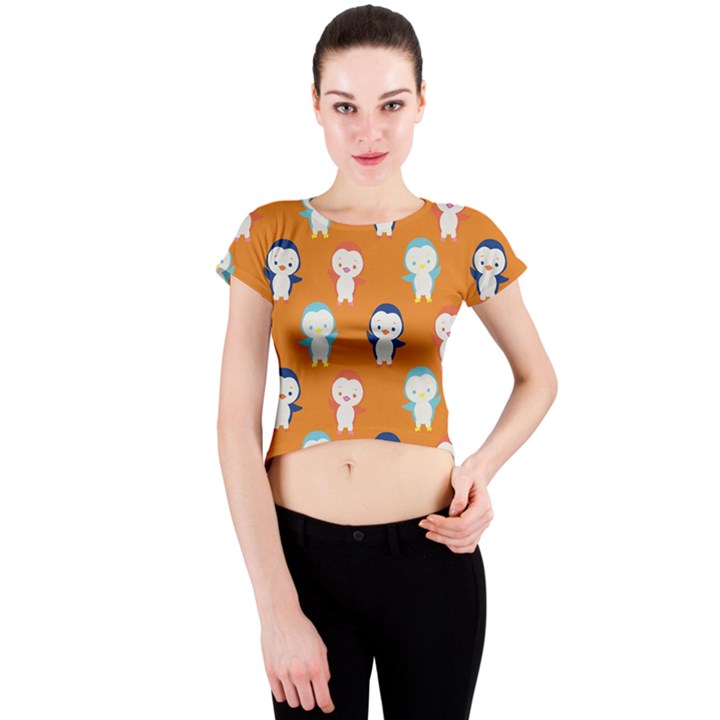 Cute Penguin Funny Pattern Crew Neck Crop Top