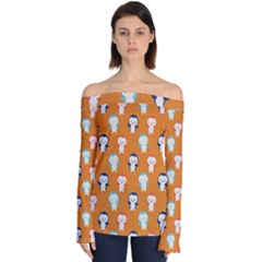 Cute Penguin Funny Pattern Off Shoulder Long Sleeve Top by Grandong