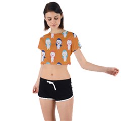 Cute Penguin Funny Pattern Tie Back Short Sleeve Crop T-shirt