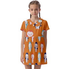 Cute Penguin Funny Pattern Kids  Asymmetric Collar Dress