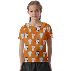 Cute Penguin Funny Pattern Kids  Frill Chiffon Blouse by Grandong